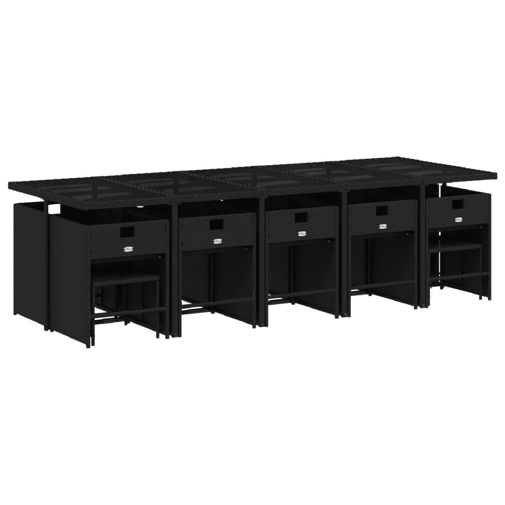 Set Mobilier De Grădină Cu Perne, 15 Piese, Negru, Poliratan