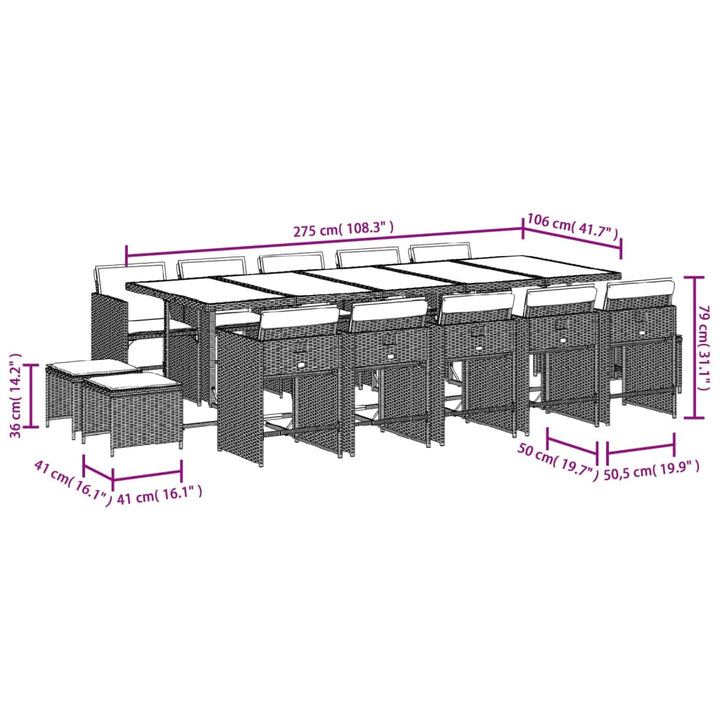Set Mobilier De Grădină Cu Perne, 15 Piese, Negru, Poliratan