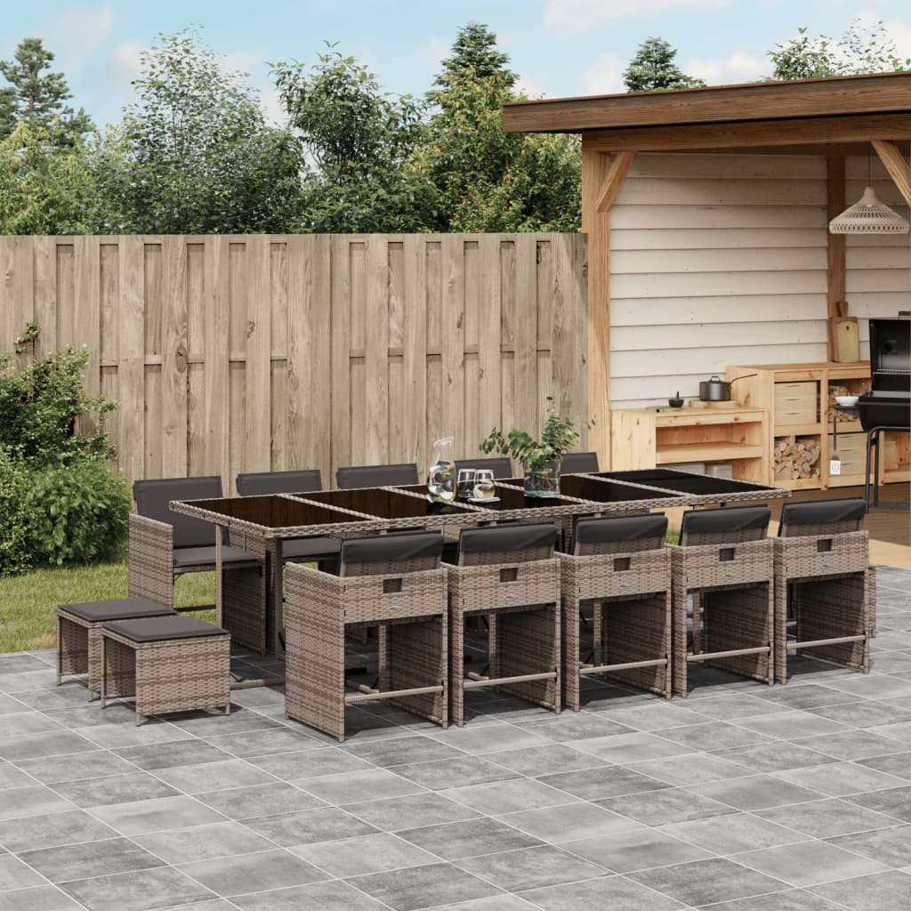 Set Mobilier De Grădină Cu Perne, 15 Piese, Negru, Poliratan
