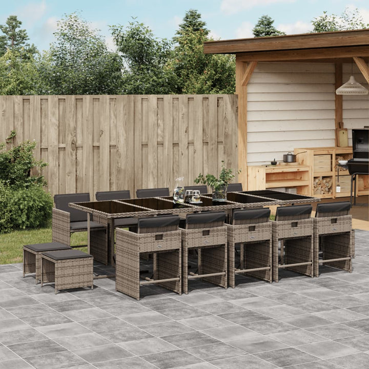 Set Mobilier De Grădină Cu Perne, 15 Piese, Negru, Poliratan