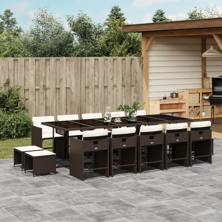 Set Mobilier De Grădină Cu Perne, 15 Piese, Negru, Poliratan