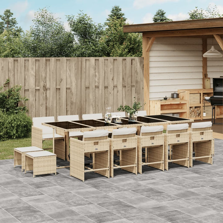 Set Mobilier De Grădină Cu Perne, 15 Piese, Negru, Poliratan