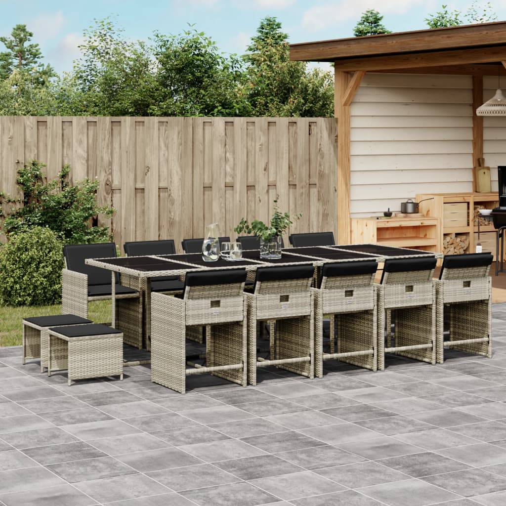 Set Mobilier De Grădină Cu Perne, 15 Piese, Negru, Poliratan