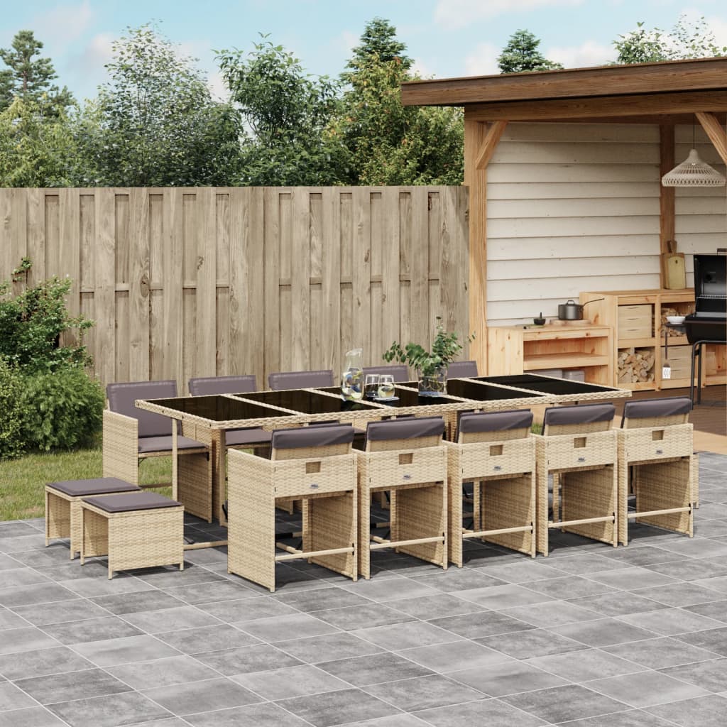 Set Mobilier De Grădină Cu Perne, 15 Piese, Negru, Poliratan