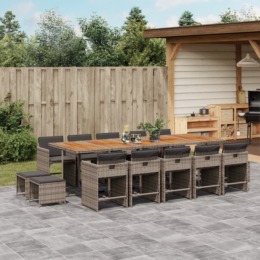 Set Mobilier De Grădină Cu Perne, 15 Piese, Negru, Poliratan