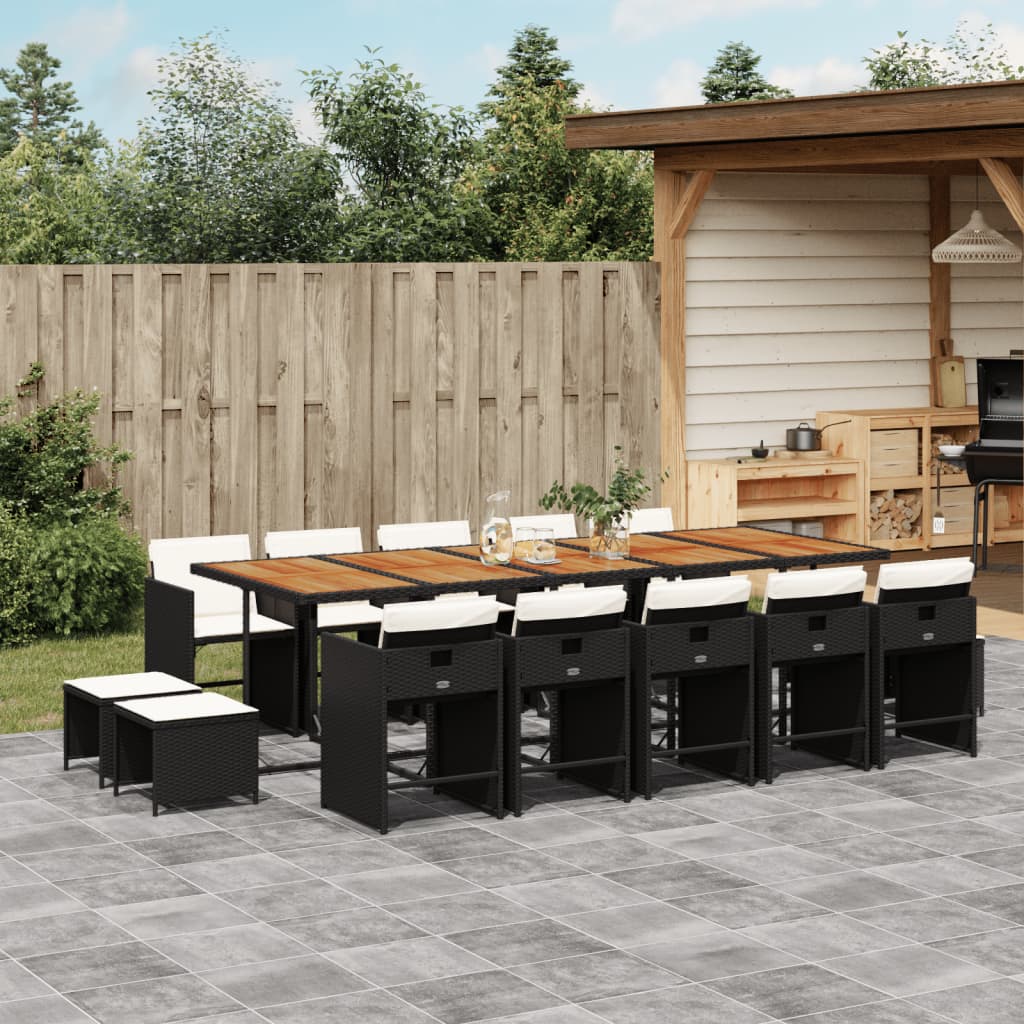 Set Mobilier De Grădină Cu Perne, 15 Piese, Negru, Poliratan
