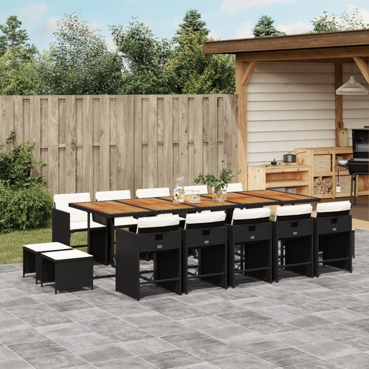 Set Mobilier De Grădină Cu Perne, 15 Piese, Negru, Poliratan