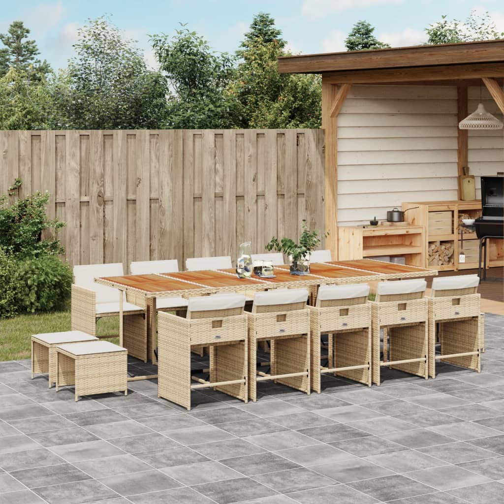 Set Mobilier De Grădină Cu Perne, 15 Piese, Negru, Poliratan