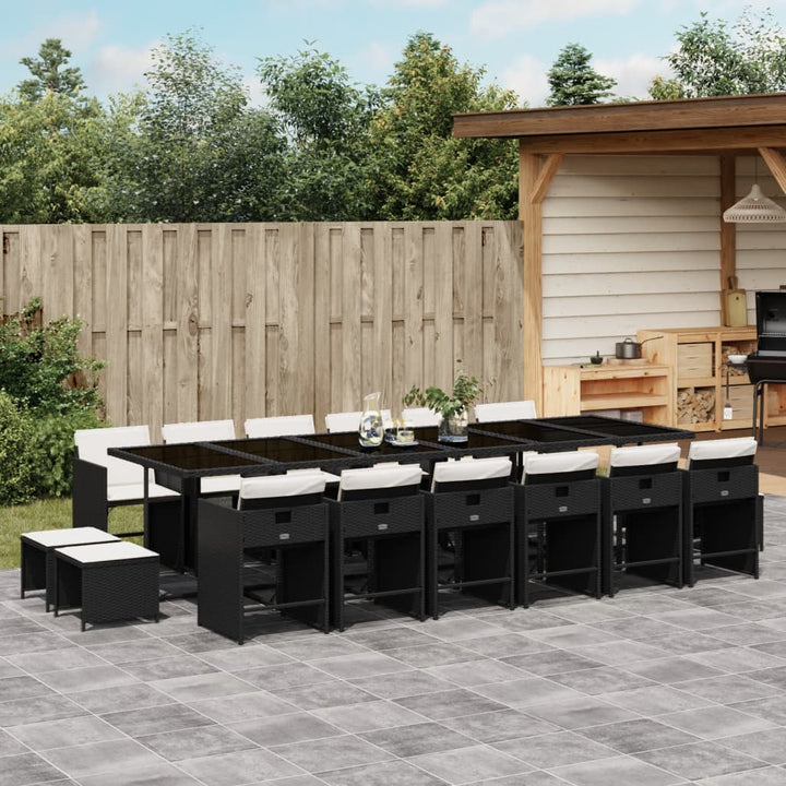 Set Mobilier De Grădină Cu Perne, 15 Piese, Negru, Poliratan