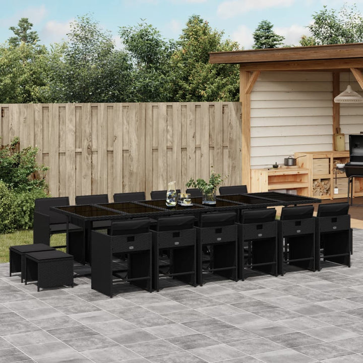 Set Mobilier De Grădină Cu Perne, 15 Piese, Negru, Poliratan