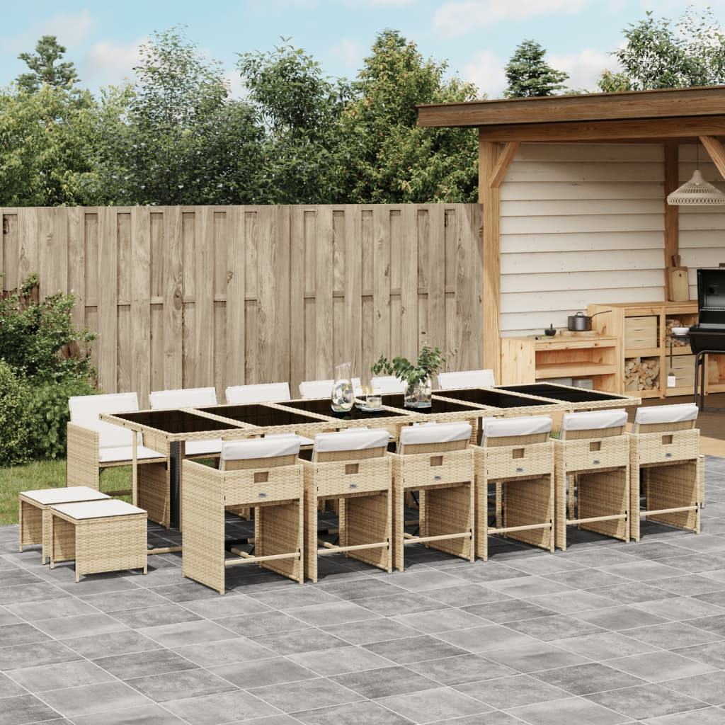 Set Mobilier De Grădină Cu Perne, 15 Piese, Negru, Poliratan