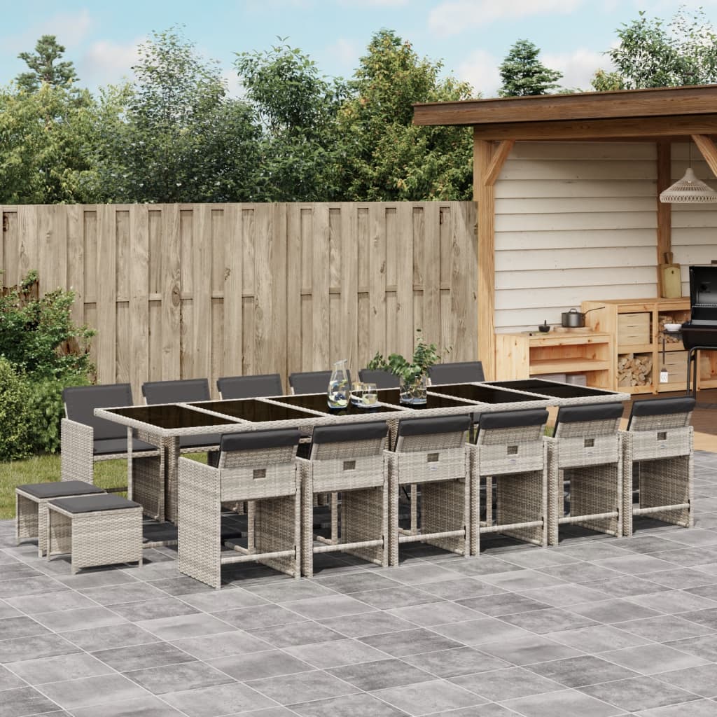 Set Mobilier De Grădină Cu Perne, 15 Piese, Negru, Poliratan
