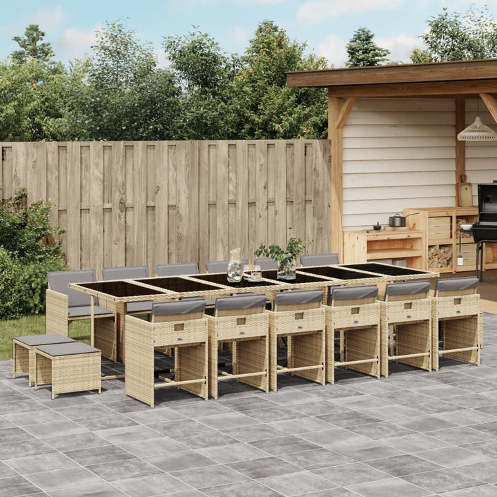 Set Mobilier De Grădină Cu Perne, 15 Piese, Negru, Poliratan