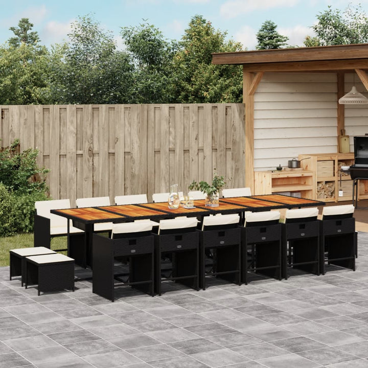 Set Mobilier De Grădină Cu Perne, 15 Piese, Negru, Poliratan