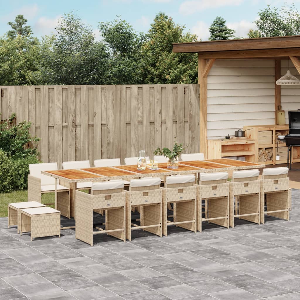 Set Mobilier De Grădină Cu Perne, 15 Piese, Negru, Poliratan