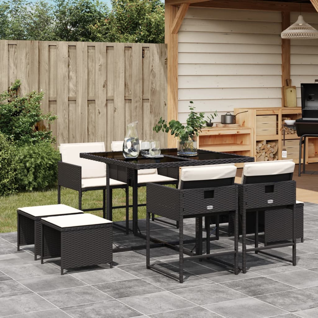 Set Mobilier De Exterior Cu Perne, 11 Piese, Negru, Poliratan