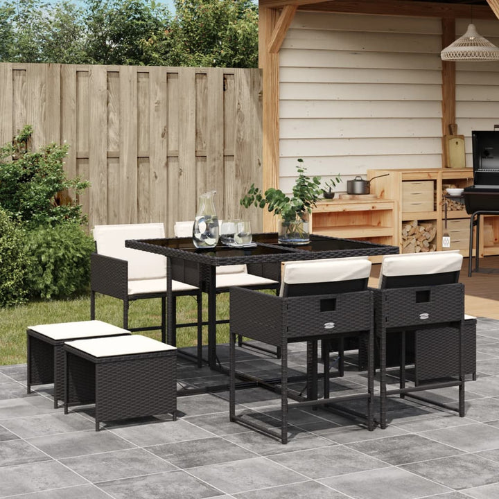 Set Mobilier De Exterior Cu Perne, 11 Piese, Negru, Poliratan