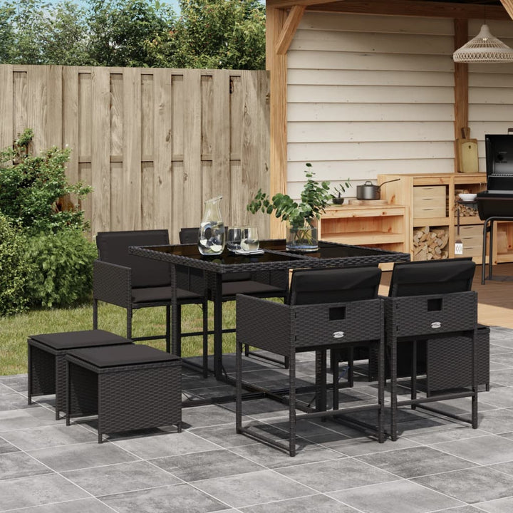 Set Mobilier De Exterior Cu Perne, 11 Piese, Negru, Poliratan