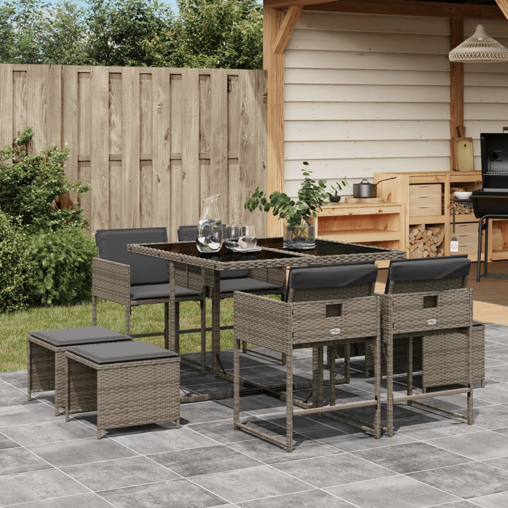 Set Mobilier De Exterior Cu Perne, 11 Piese, Negru, Poliratan