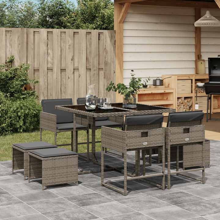 Set Mobilier De Exterior Cu Perne, 11 Piese, Negru, Poliratan