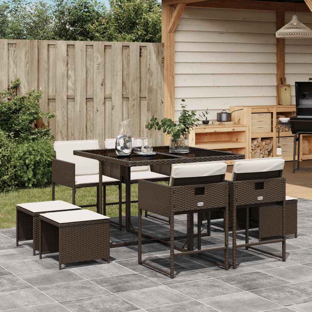 Set Mobilier De Exterior Cu Perne, 11 Piese, Negru, Poliratan