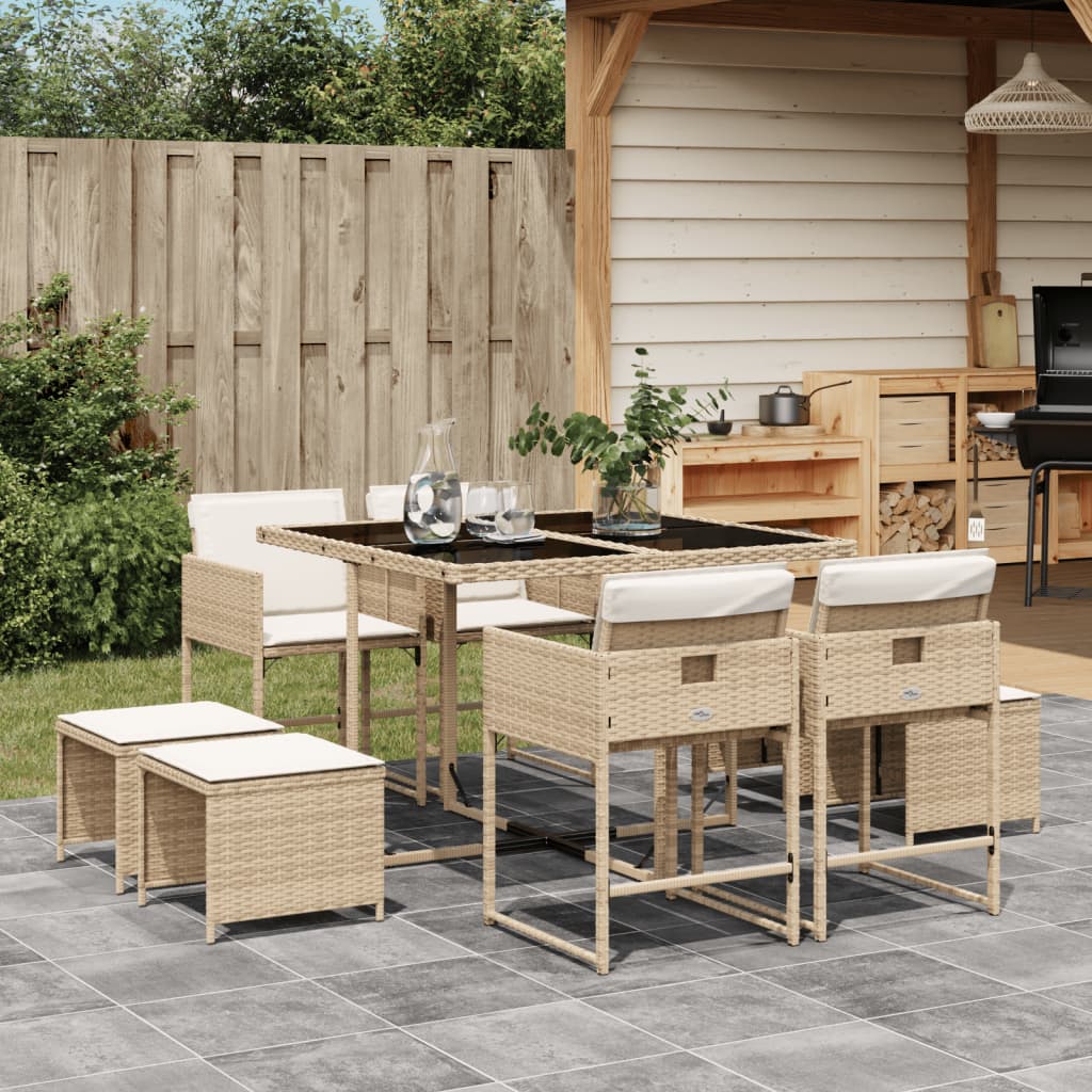 Set Mobilier De Exterior Cu Perne, 11 Piese, Negru, Poliratan