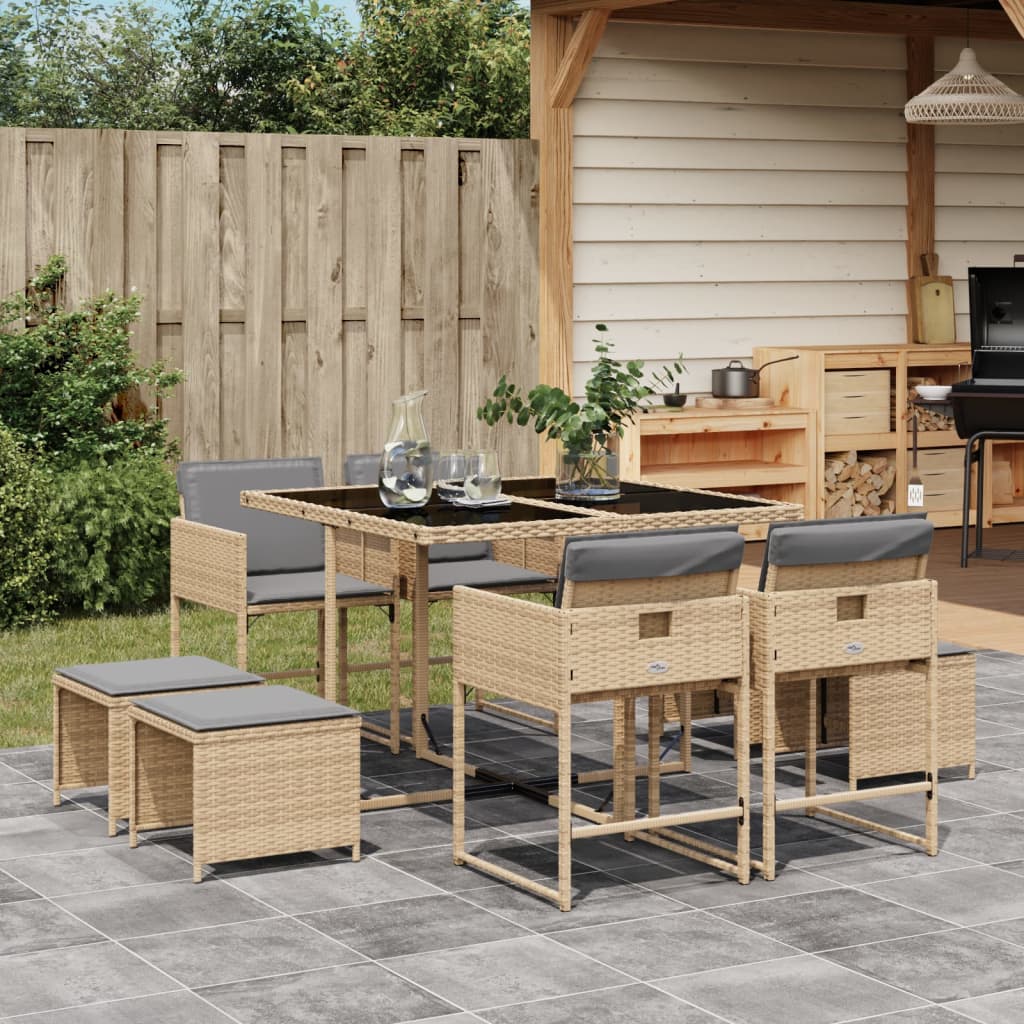 Set Mobilier De Exterior Cu Perne, 11 Piese, Negru, Poliratan