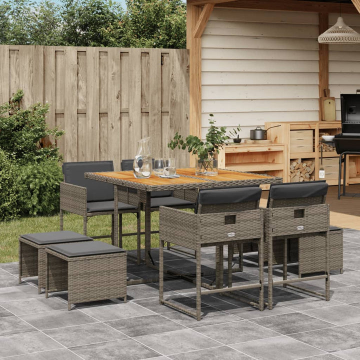 Set Mobilier De Exterior Cu Perne, 11 Piese, Negru, Poliratan