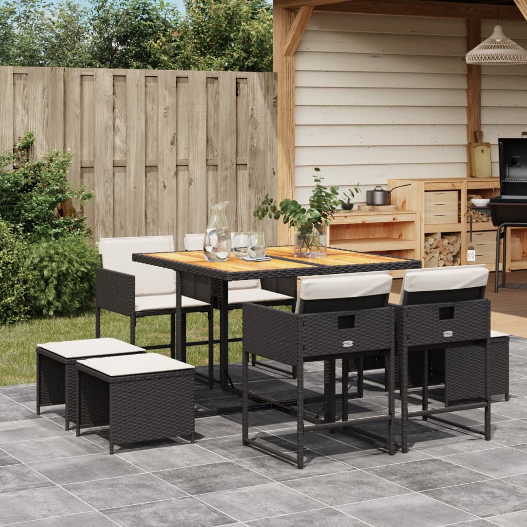 Set Mobilier De Exterior Cu Perne, 11 Piese, Negru, Poliratan