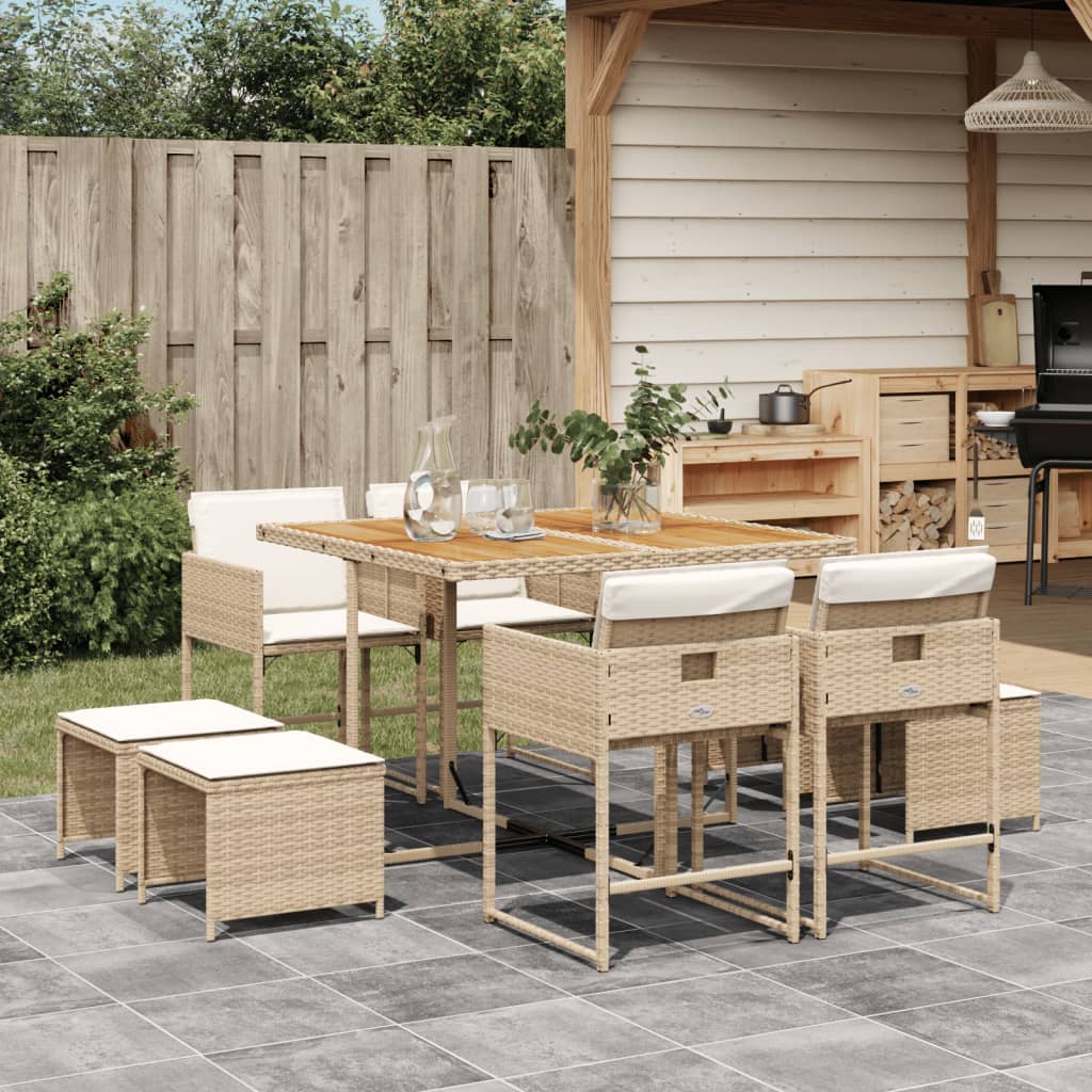 Set Mobilier De Exterior Cu Perne, 11 Piese, Negru, Poliratan