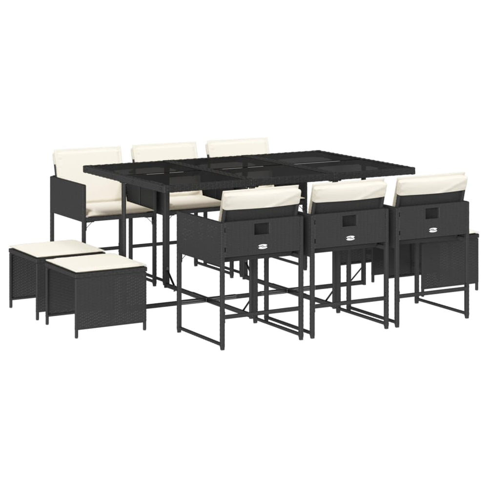 Set Mobilier De Exterior Cu Perne, 11 Piese, Negru, Poliratan