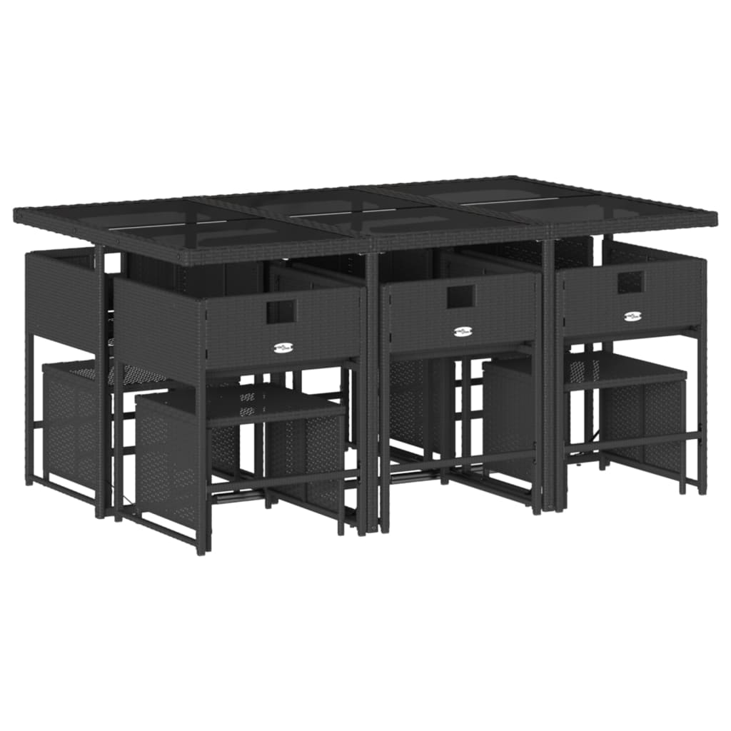 Set Mobilier De Exterior Cu Perne, 11 Piese, Negru, Poliratan
