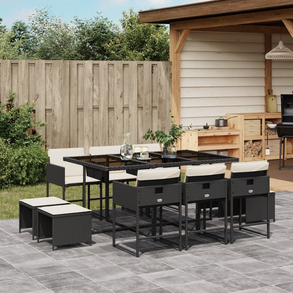 Set Mobilier De Exterior Cu Perne, 11 Piese, Negru, Poliratan