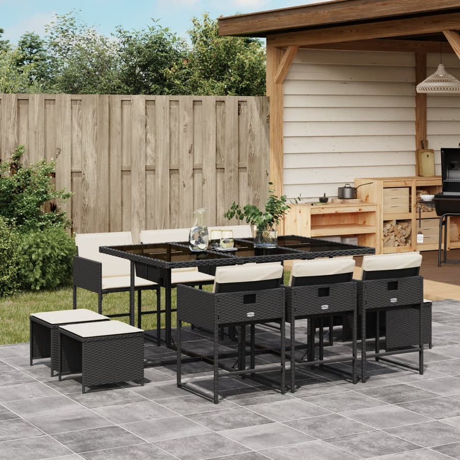 Set Mobilier De Exterior Cu Perne, 11 Piese, Negru, Poliratan