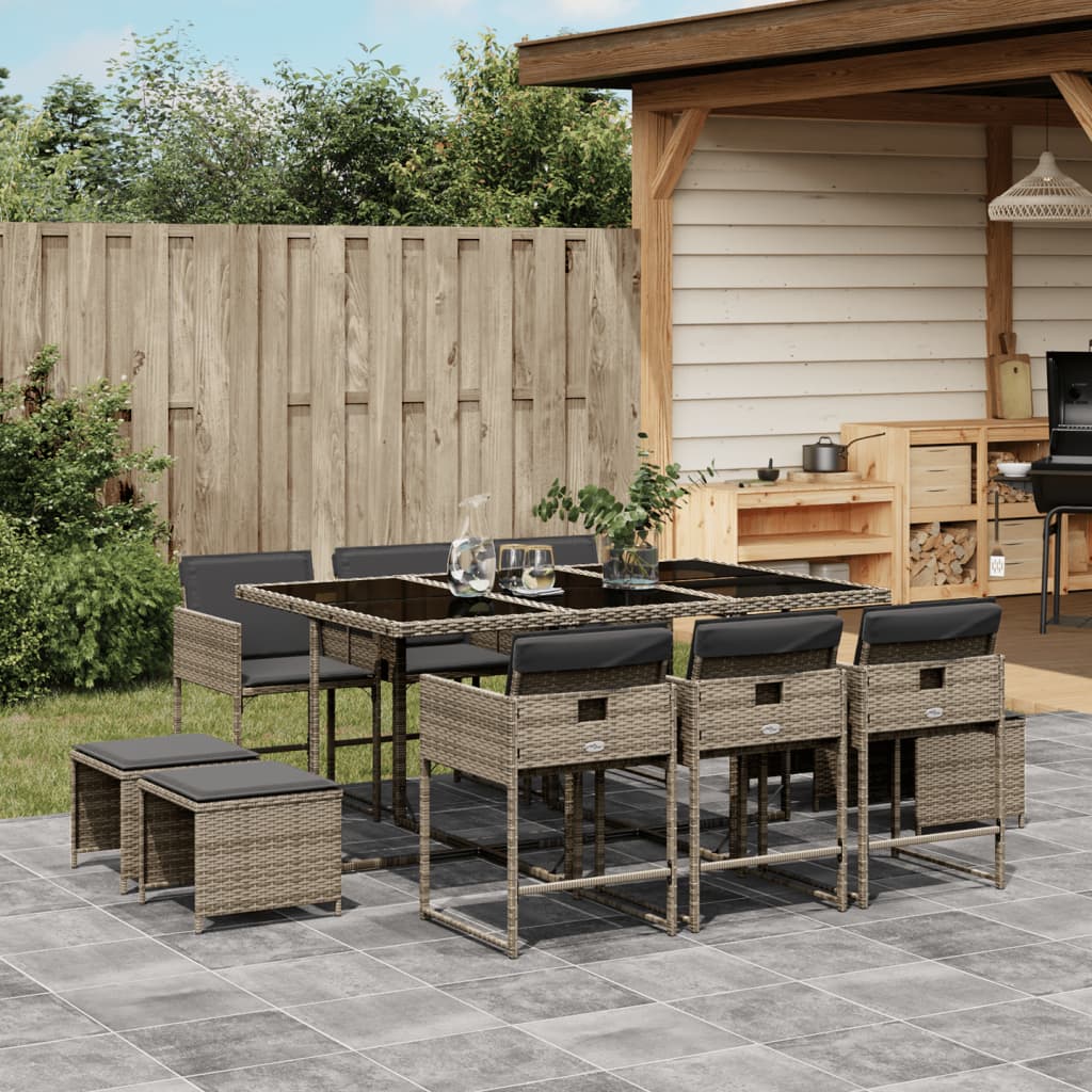 Set Mobilier De Exterior Cu Perne, 11 Piese, Negru, Poliratan