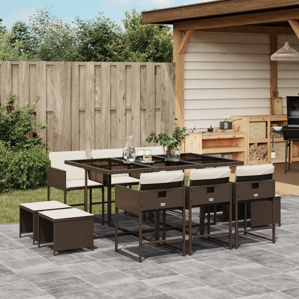 Set Mobilier De Exterior Cu Perne, 11 Piese, Negru, Poliratan