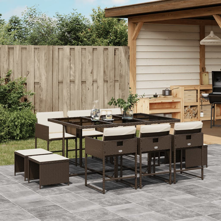 Set Mobilier De Exterior Cu Perne, 11 Piese, Negru, Poliratan