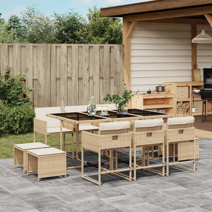 Set Mobilier De Exterior Cu Perne, 11 Piese, Negru, Poliratan