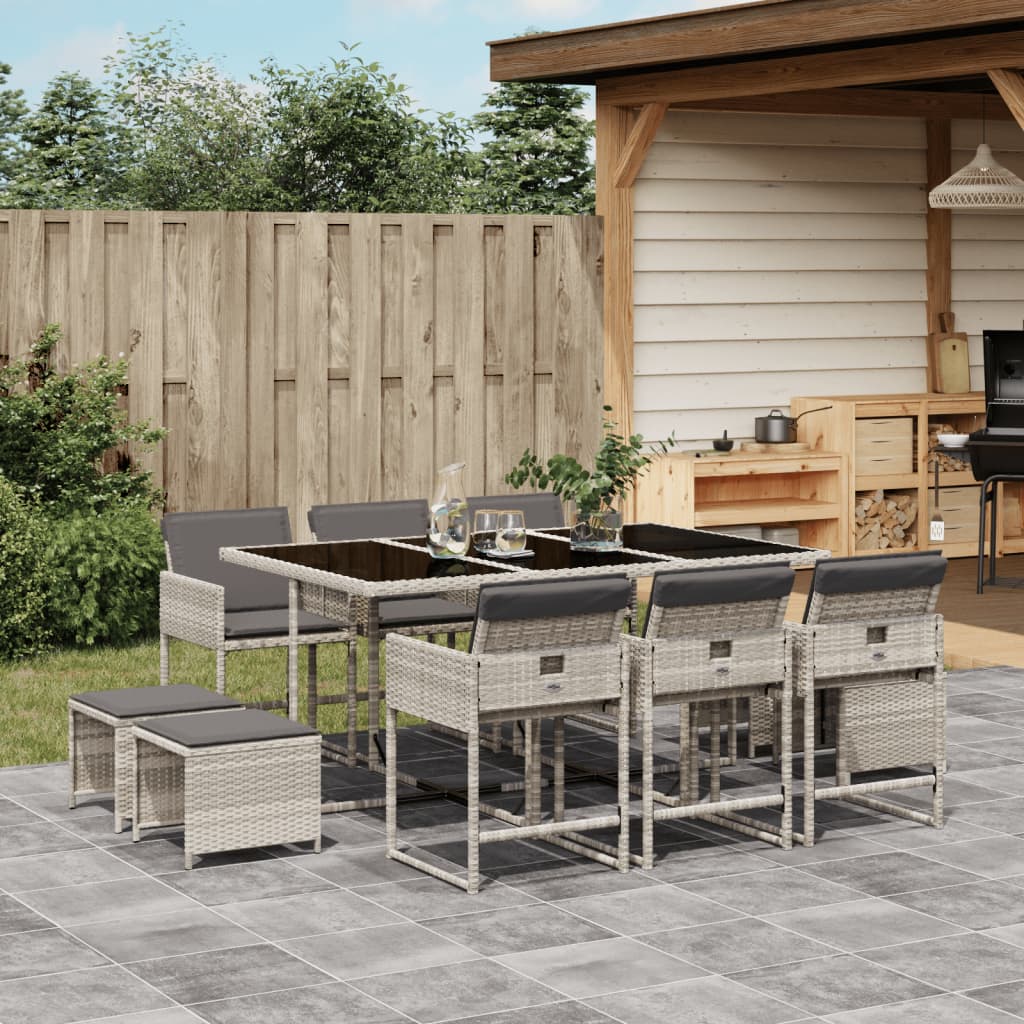 Set Mobilier De Exterior Cu Perne, 11 Piese, Negru, Poliratan