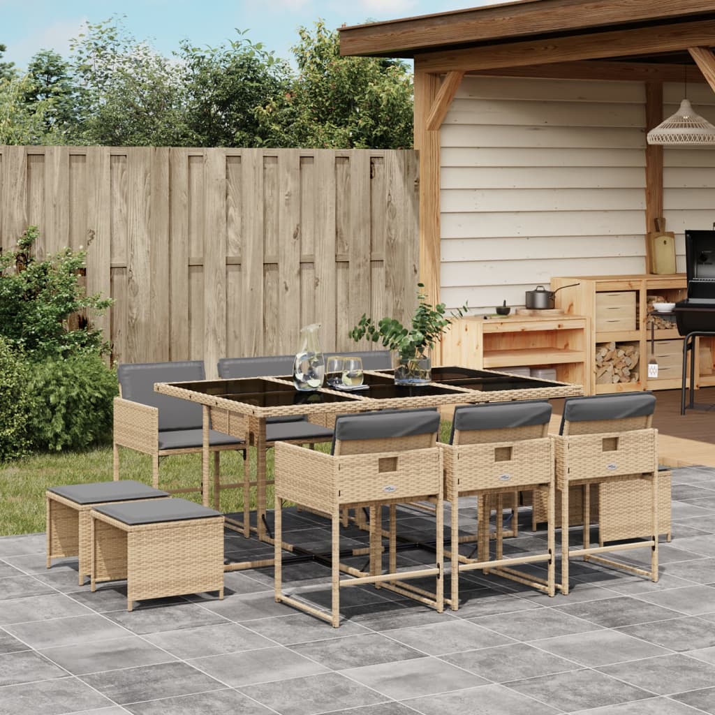Set Mobilier De Exterior Cu Perne, 11 Piese, Negru, Poliratan