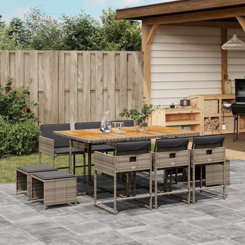 Set Mobilier De Exterior Cu Perne, 11 Piese, Negru, Poliratan