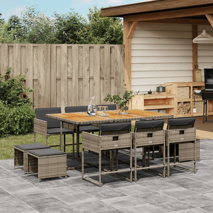 Set Mobilier De Exterior Cu Perne, 11 Piese, Negru, Poliratan