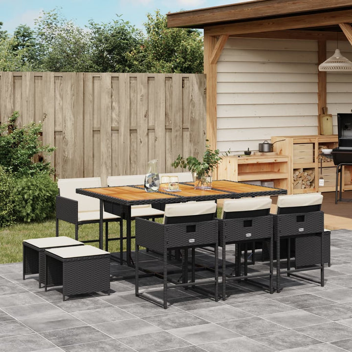 Set Mobilier De Exterior Cu Perne, 11 Piese, Negru, Poliratan