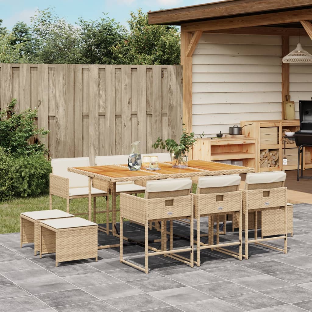 Set Mobilier De Exterior Cu Perne, 11 Piese, Negru, Poliratan