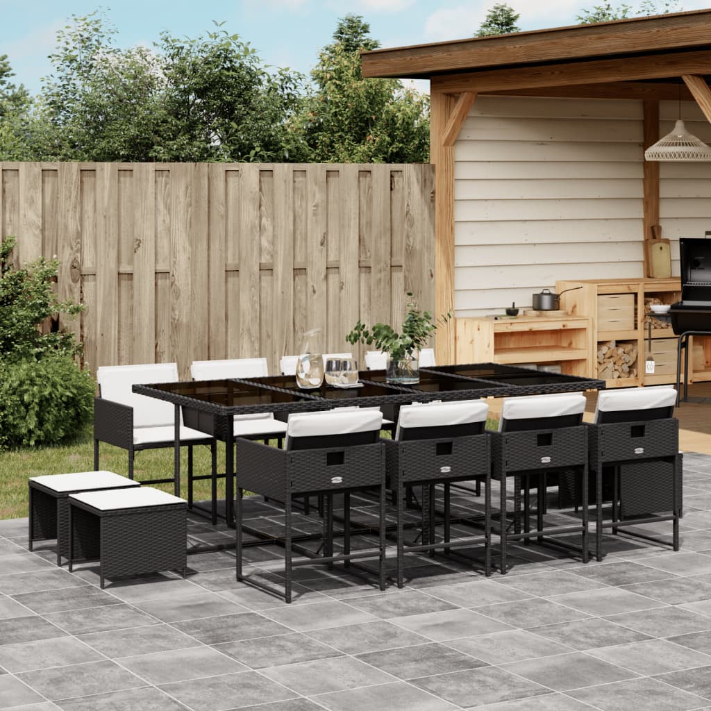 Set Mobilier De Exterior Cu Perne, 11 Piese, Negru, Poliratan