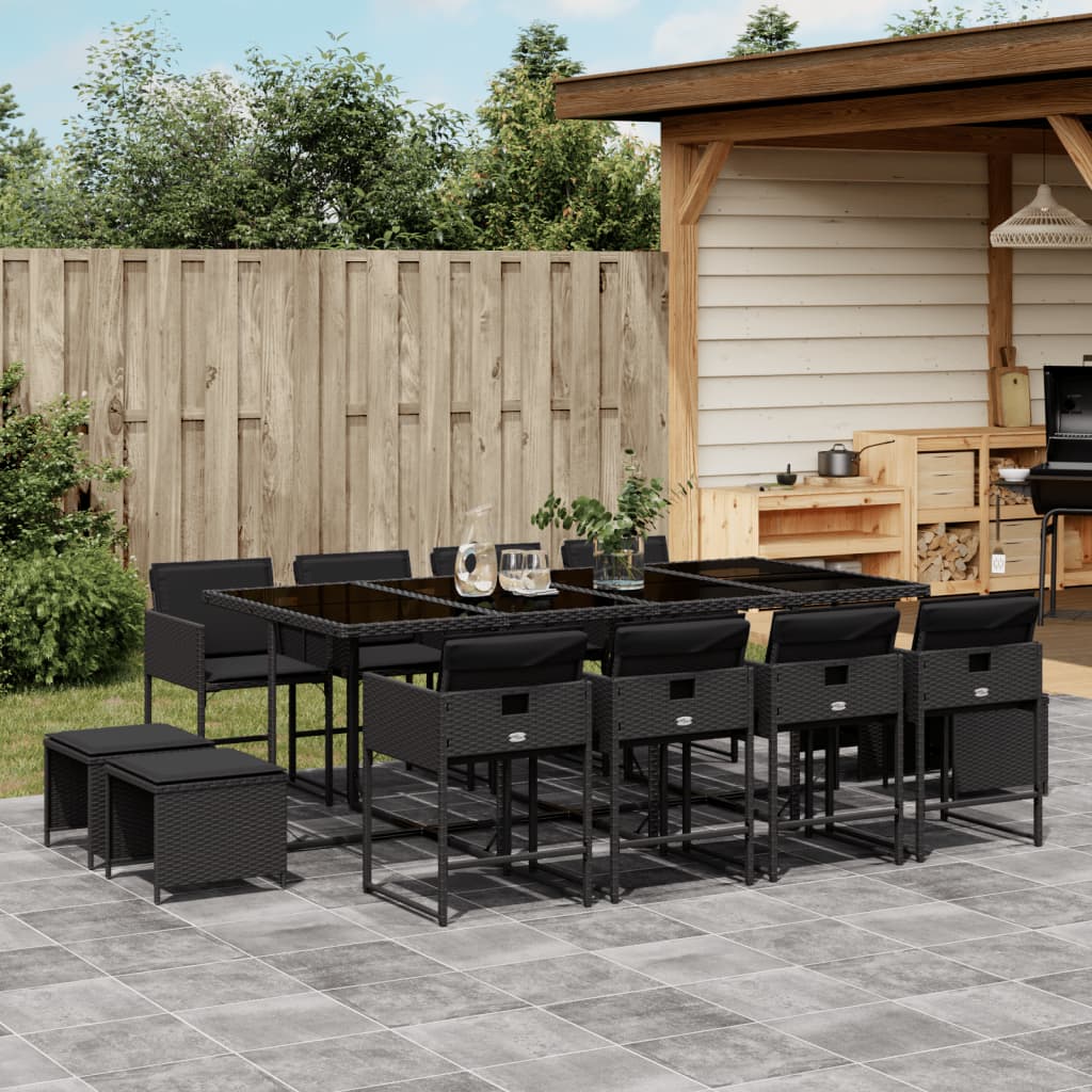 Set Mobilier De Exterior Cu Perne, 11 Piese, Negru, Poliratan