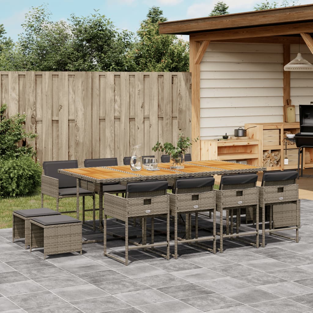 Set Mobilier De Exterior Cu Perne, 11 Piese, Negru, Poliratan