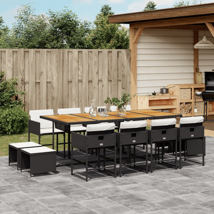 Set Mobilier De Exterior Cu Perne, 11 Piese, Negru, Poliratan