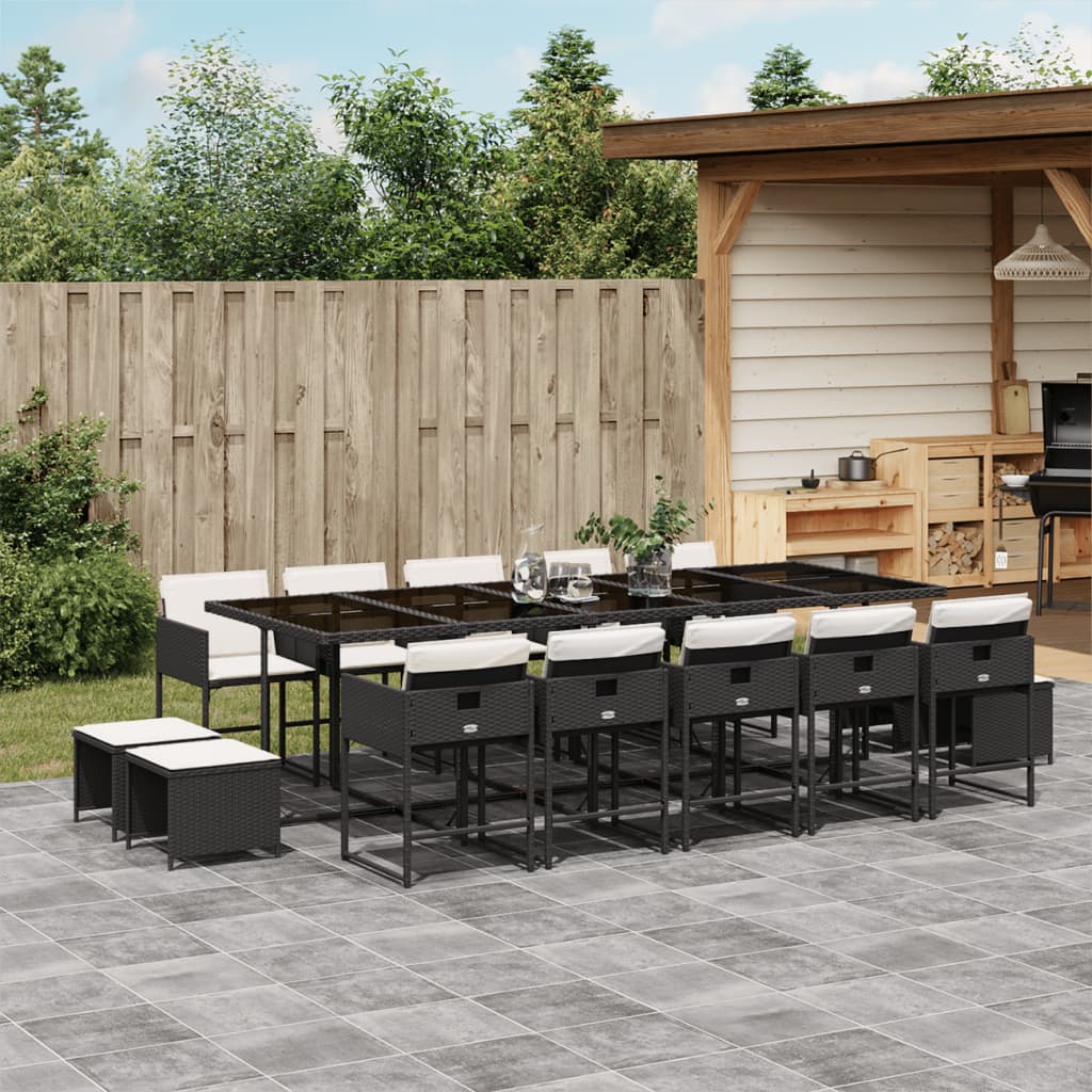Set Mobilier De Exterior Cu Perne, 11 Piese, Negru, Poliratan
