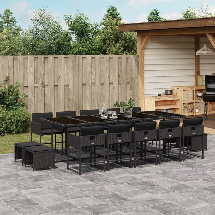 Set Mobilier De Exterior Cu Perne, 11 Piese, Negru, Poliratan